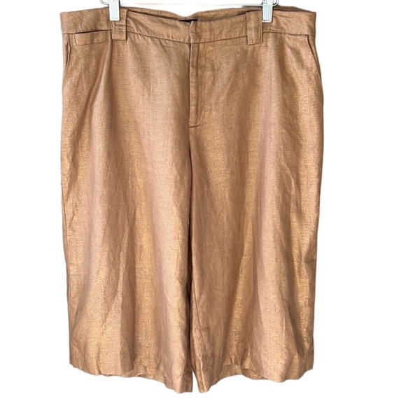 Nicole Miller 100% Linen Camel Color Metallic Sheen Bermuda Slack Shorts Sz 14 - Picture 1 of 7